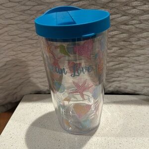 Tervis Tumbler 16 oz "ocean love” multiple colored shells / starfish blue Lid